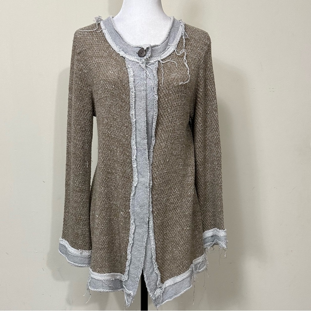 NWOT Pete Cotton Blend Brown Grey Factory Distressed Grunge Wrap Cloak Coat M/L - Picture 1 of 16